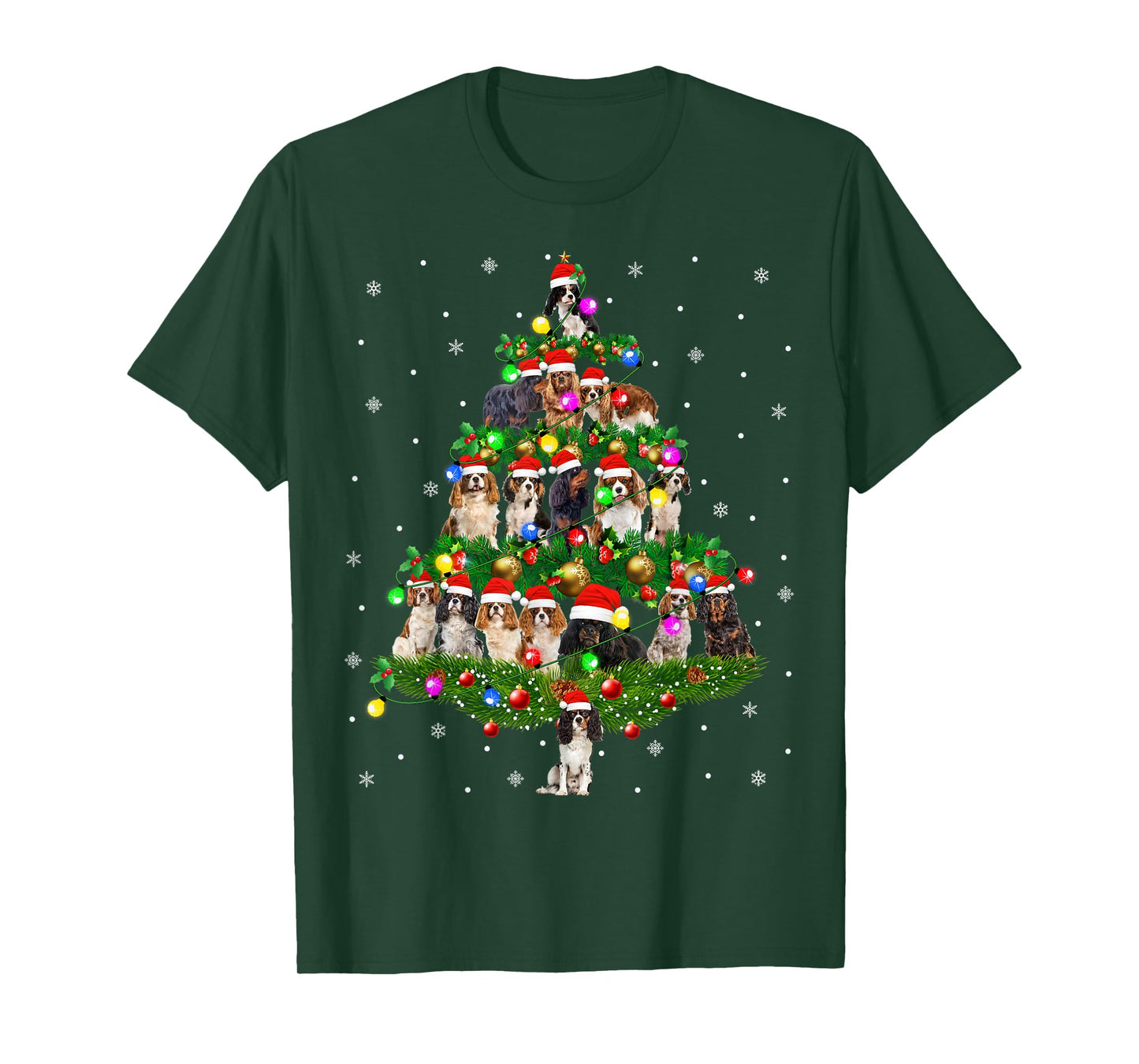Cavalier King Charles Spaniel Dog Christmas Tree Lights Xmas T-Shirt