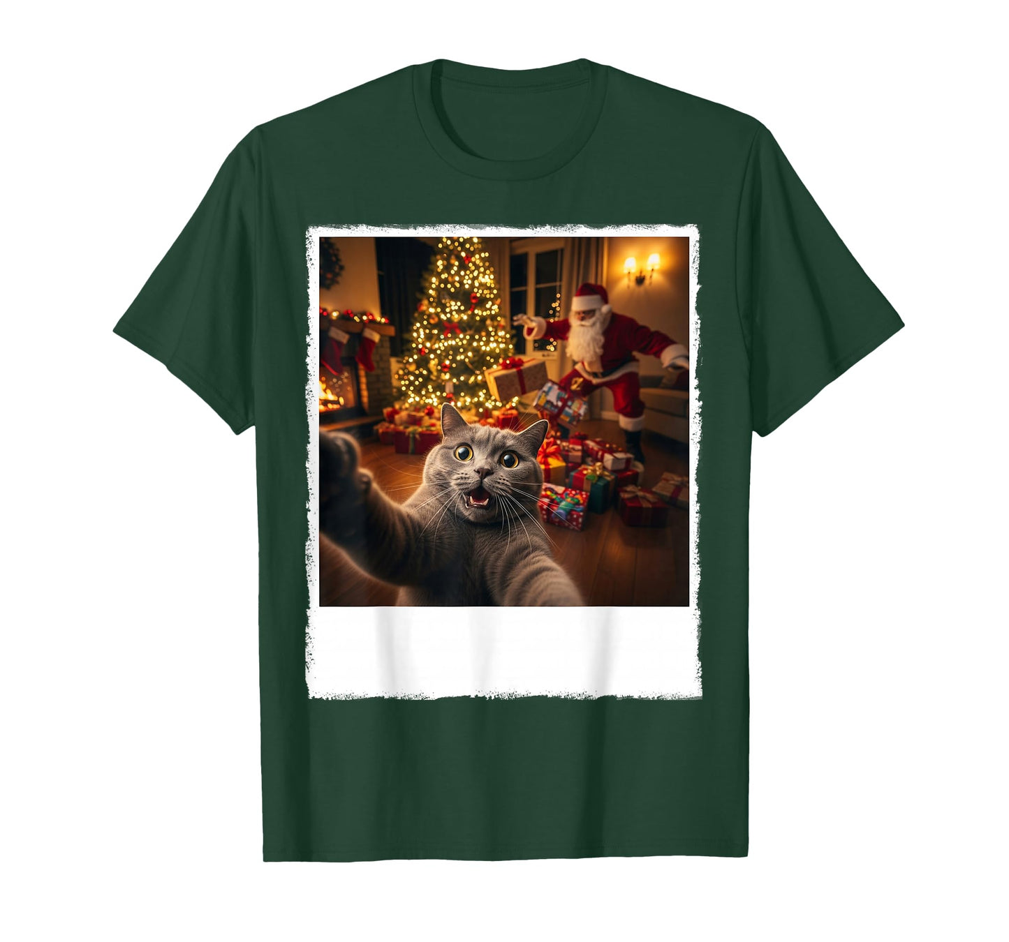Holiday Funny Cat Selfie with Santa Clause Christmas Night T-Shirt