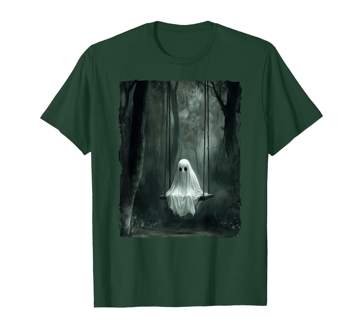 Vintage Floral Ghost On Swing In Forest Spooky Halloween T-Shirt