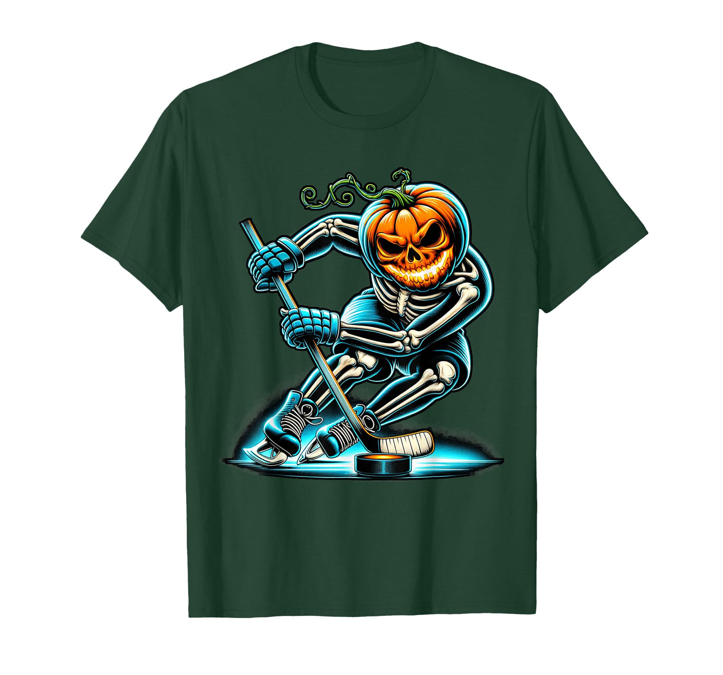 Funny Skeleton Ice Hockey Pumpkin Halloween Mens Boys Kids T-Shirt