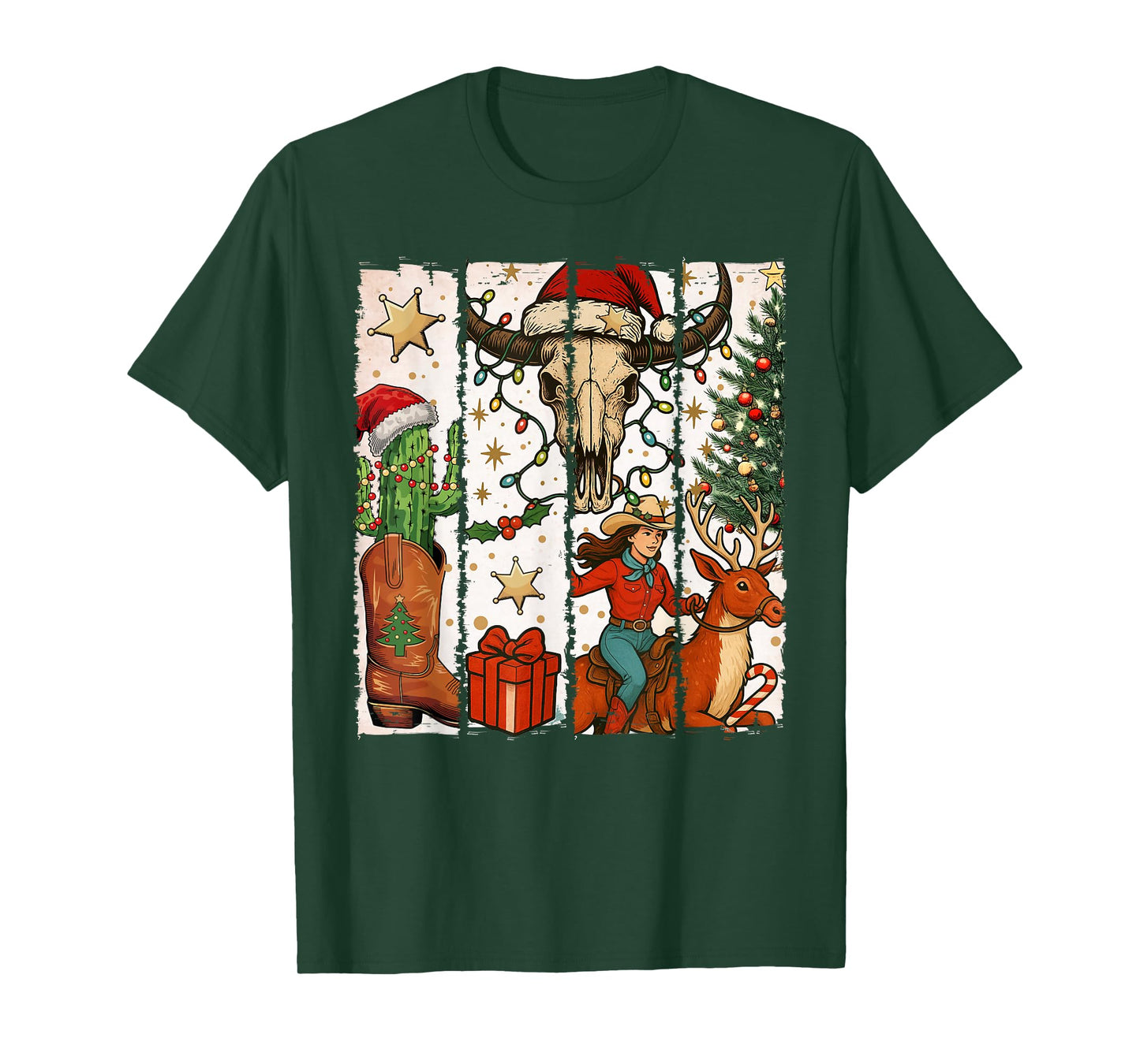 Cowboy Western Christmas Tree Santa T-Shirt