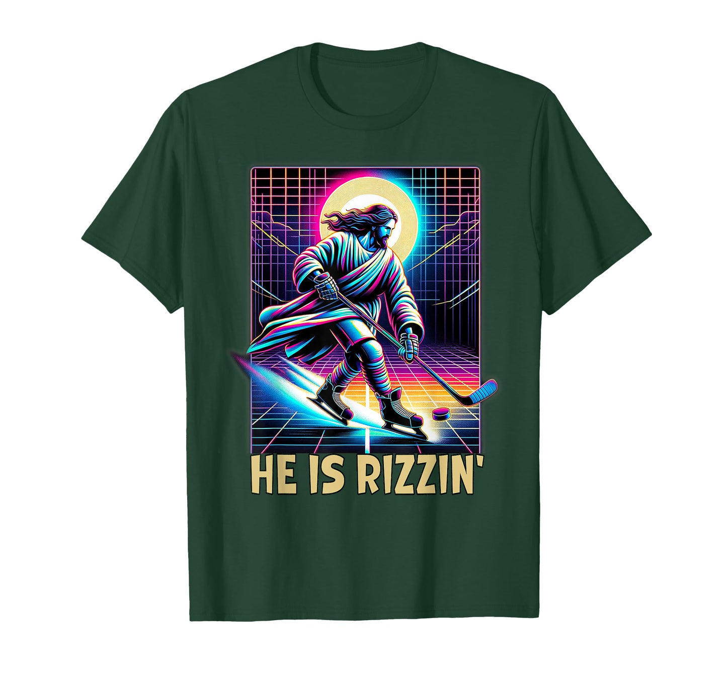 He Is Rizzin Christian Ice Hockey Lover Jesus Meme Religious T-Shirt