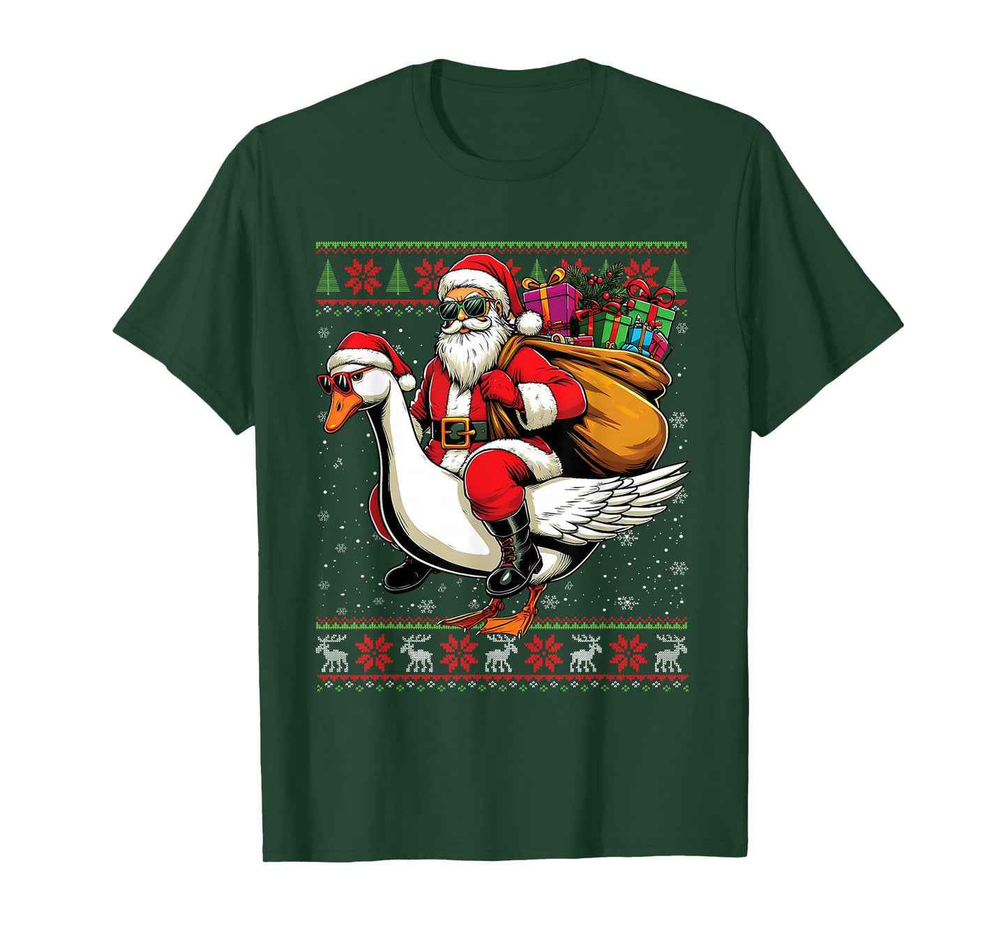 Santa Claus Riding a Goose Ugly Christmas Sweater T-Shirt