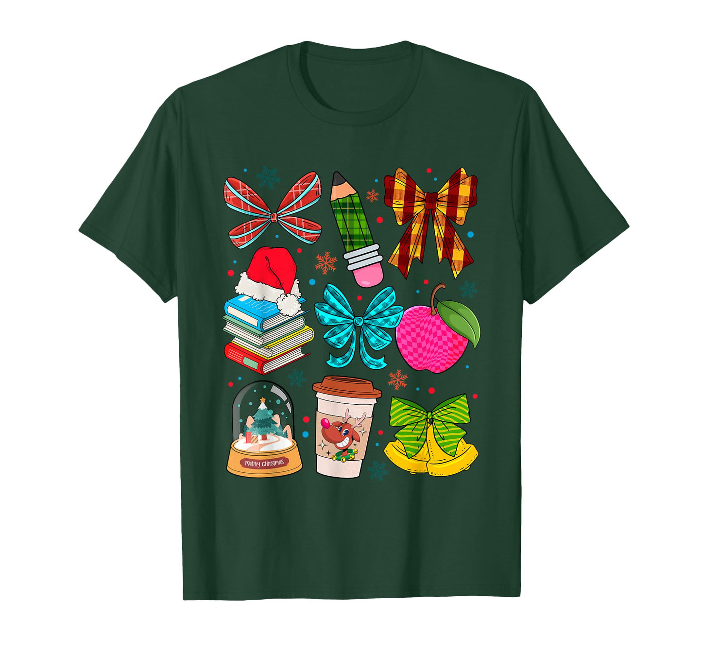 Retro Bow Teacher Christmas Buffalo Plaid Xmas Men Women T-Shirt