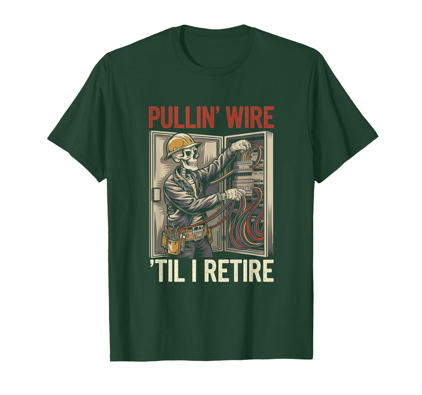 Electrician Skull Pullin' Wire 'Til I Retire Vintage T-Shirt