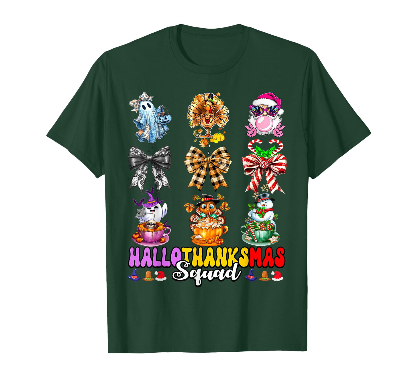 Hallothanksmas Squad Funny Halloween Thanksgiving Christmas T-Shirt