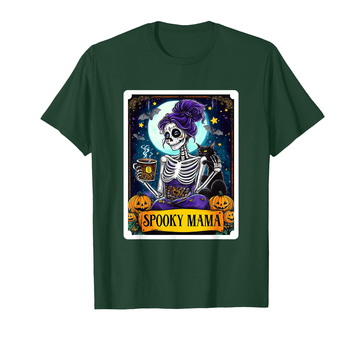 Spooky Mama Tarot Card Halloween Mom Skull Mama Black Cat T-Shirt
