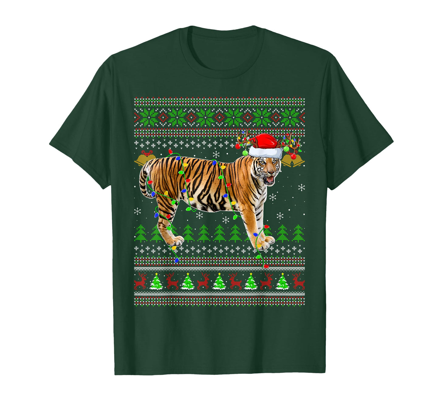 Tiger Ugly Christmas Sweaters Holiday Santa Cute Xmas T-Shirt