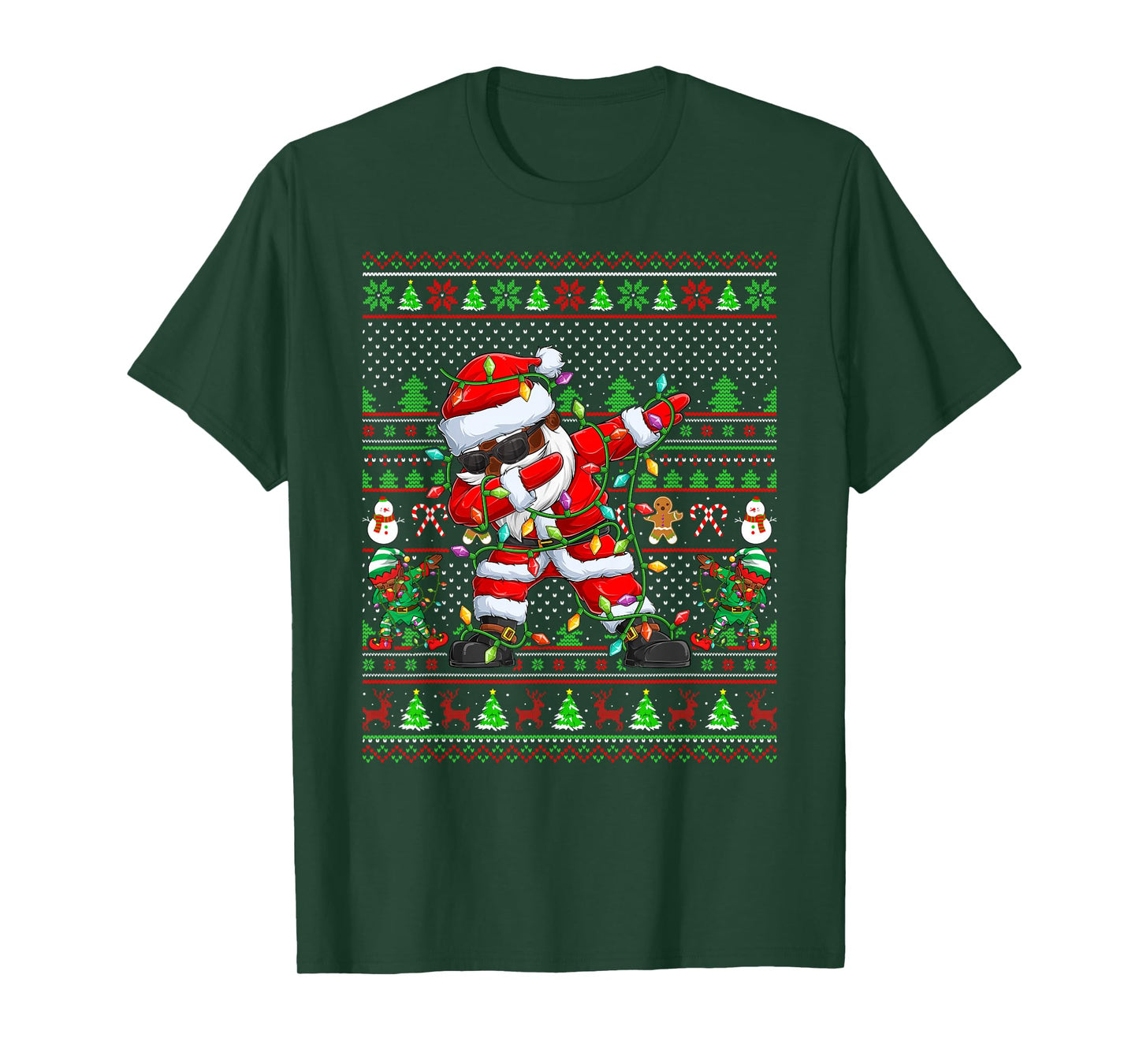 Funny Dabbing Santa Xmas Lights Ugly Christmas Sweaters T-Shirt