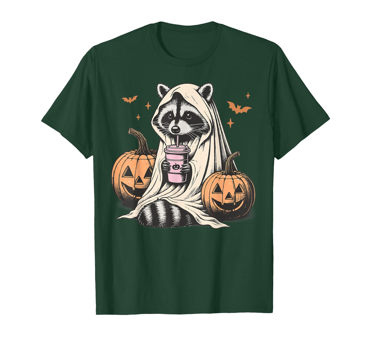 Cute Ghost Pumpkin Halloween Raccoon Costume Raccoon Lovers T-Shirt
