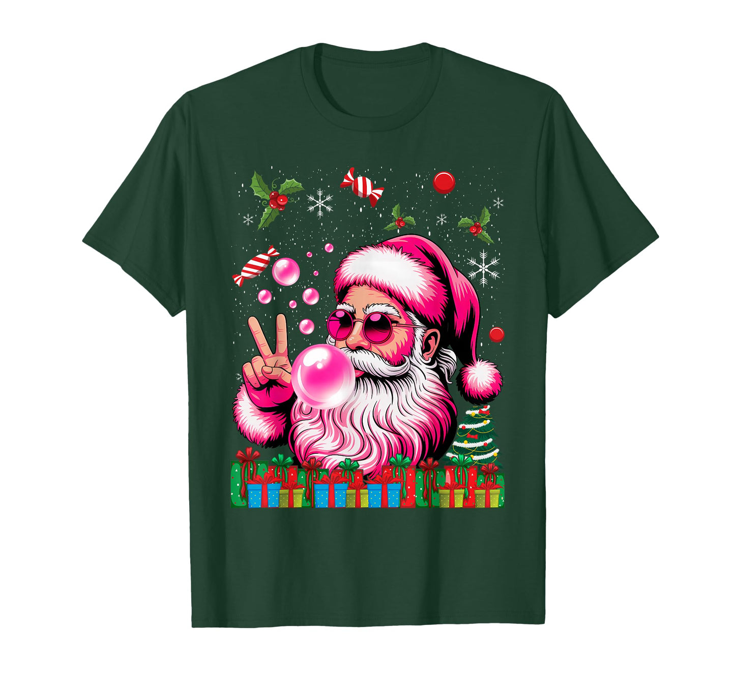 Funny Santa Claus Costume Blowing Bubble Gum Xmas Christmas T-Shirt