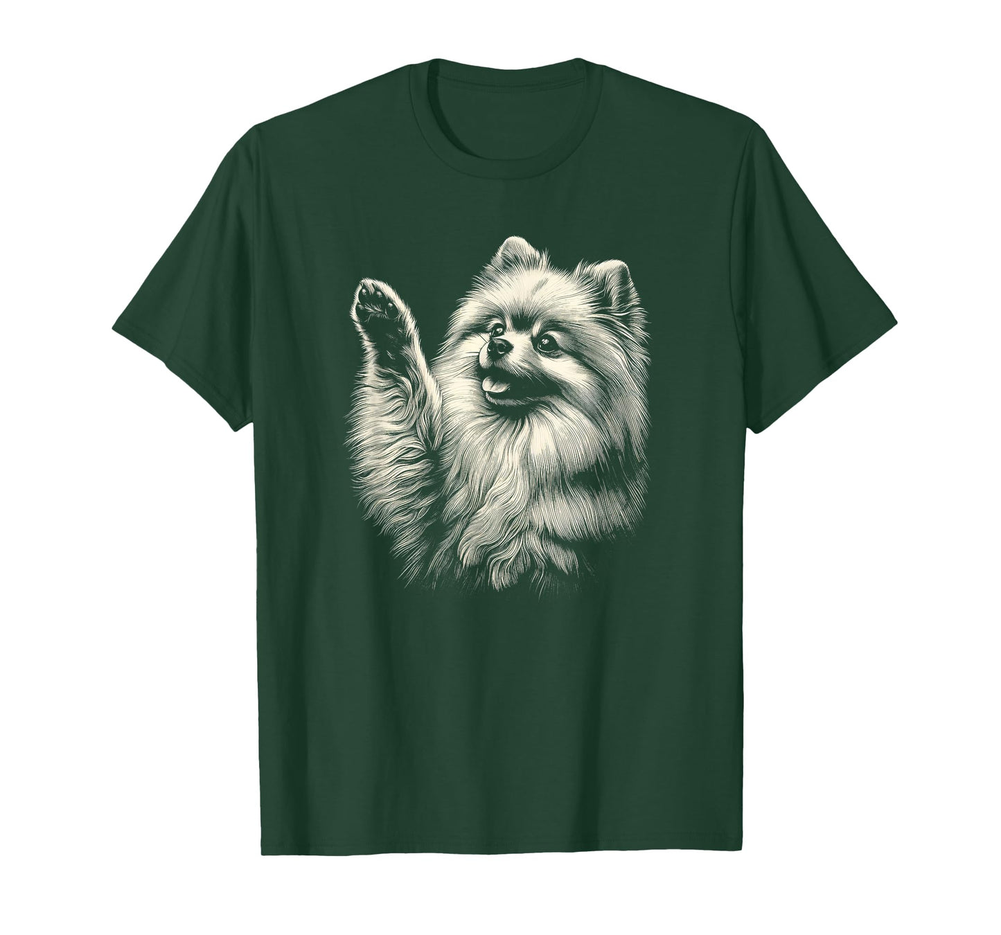 Vintage Pomeranian Dog Raising Paw Art Design T-Shirt for Men Women