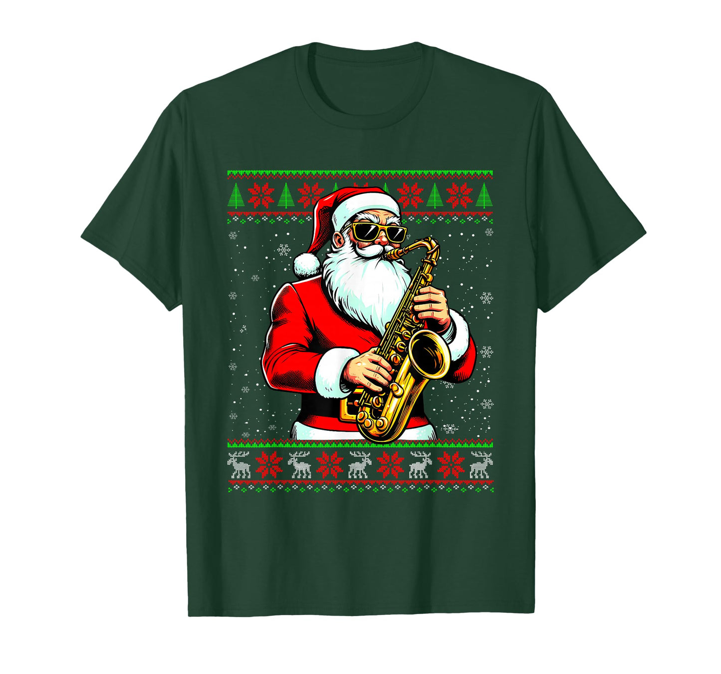 Santa Claus Playing Saxophone Ugly Christmas Sweater Musical T-Shirt