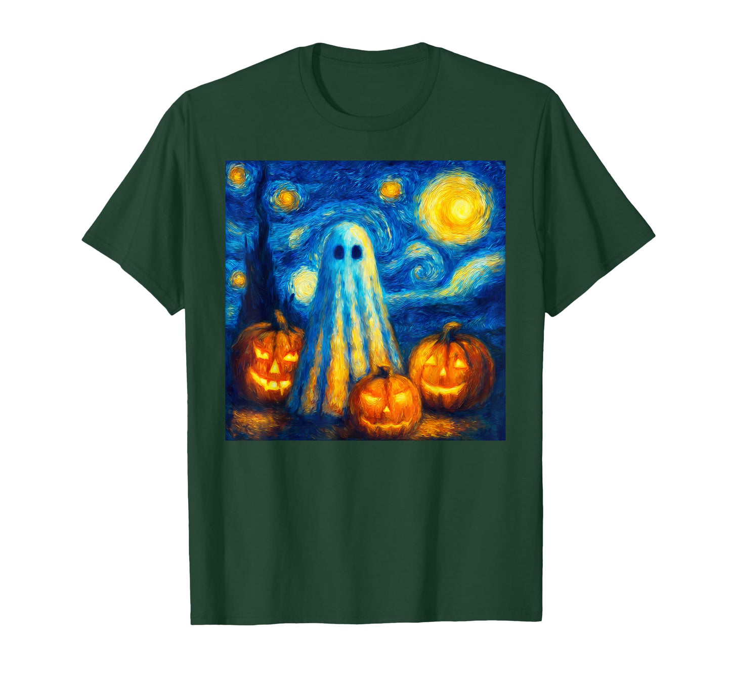 Spooky Halloween Costume Ghost Pumpkin Starry Night Van Gogh T-Shirt
