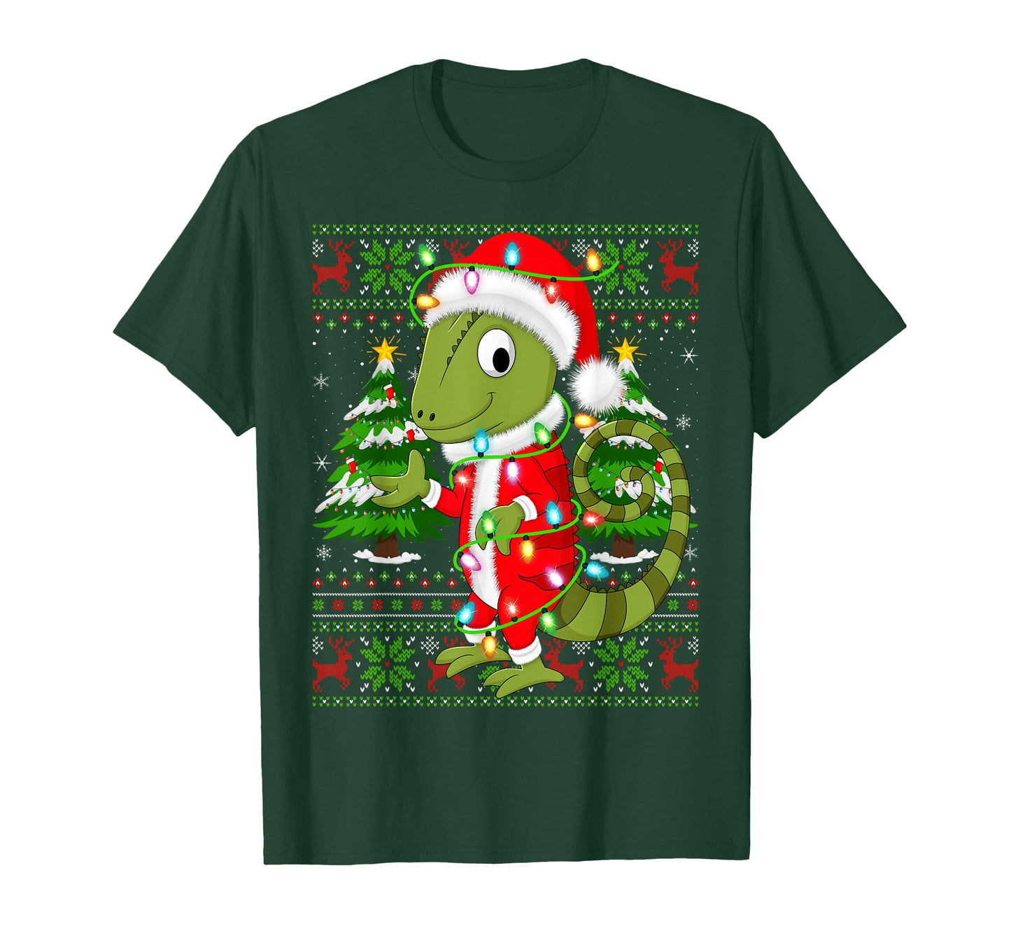 Chameleon Christmas Lights Santa Costume Ugly Xmas Sweaters T-Shirt