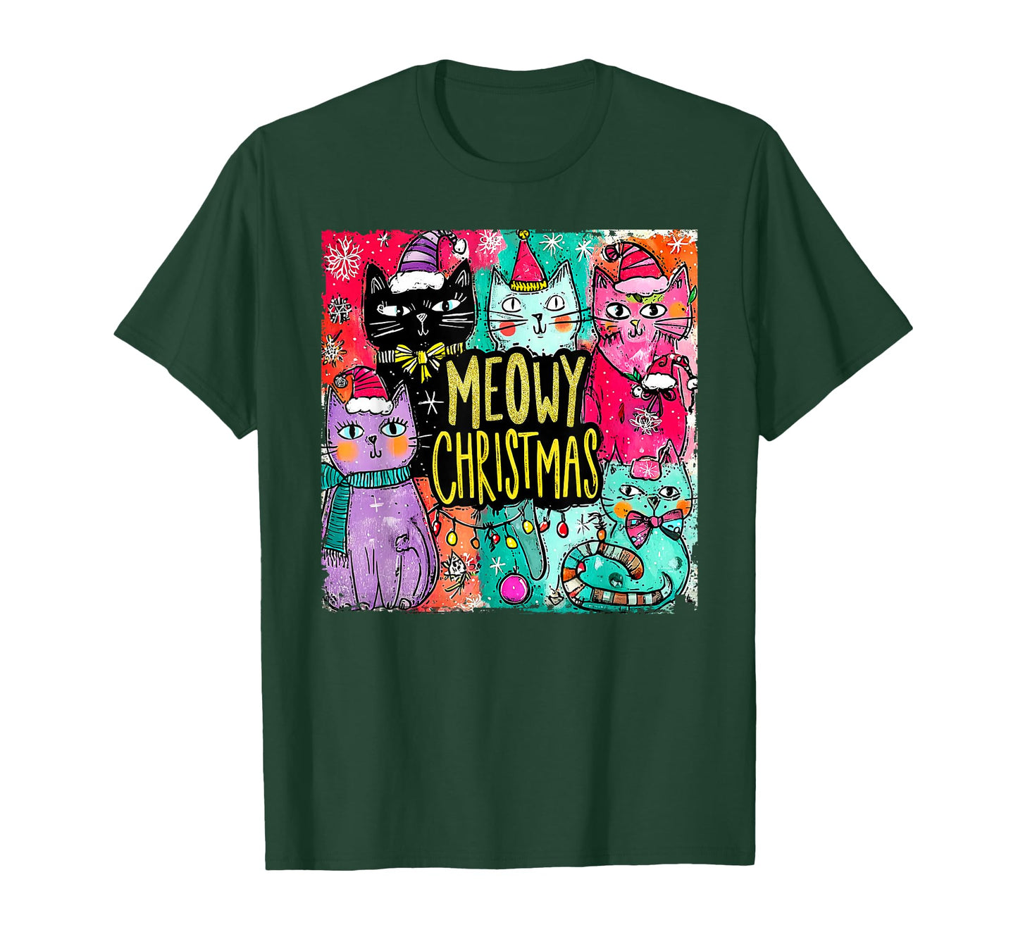 Meowy Christmas Cat Ugly Christmas Cat Reindeer Santa Xmas T-Shirt