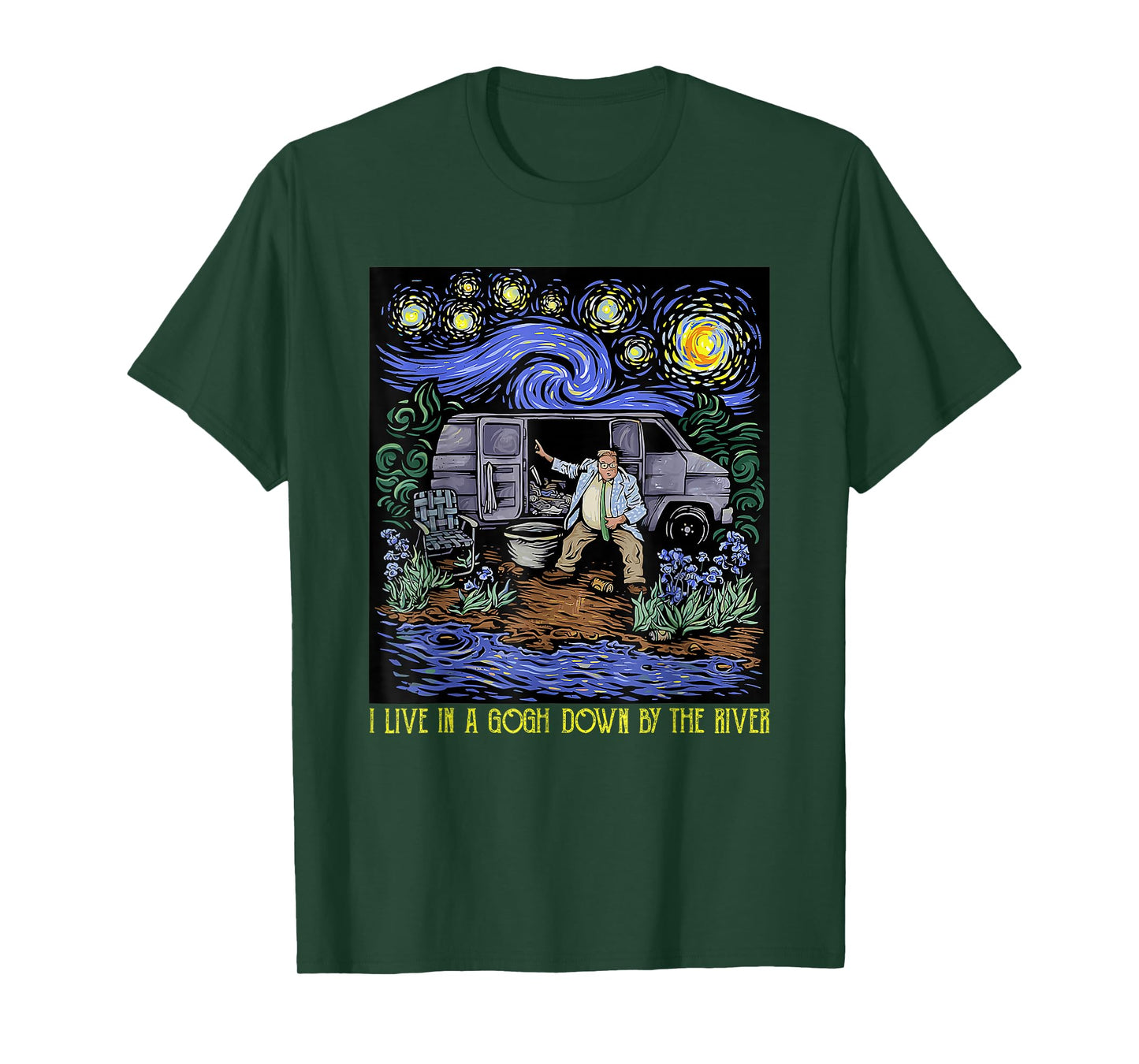 I Live In A Van-Gogh Down-By The River Vintage T-Shirt