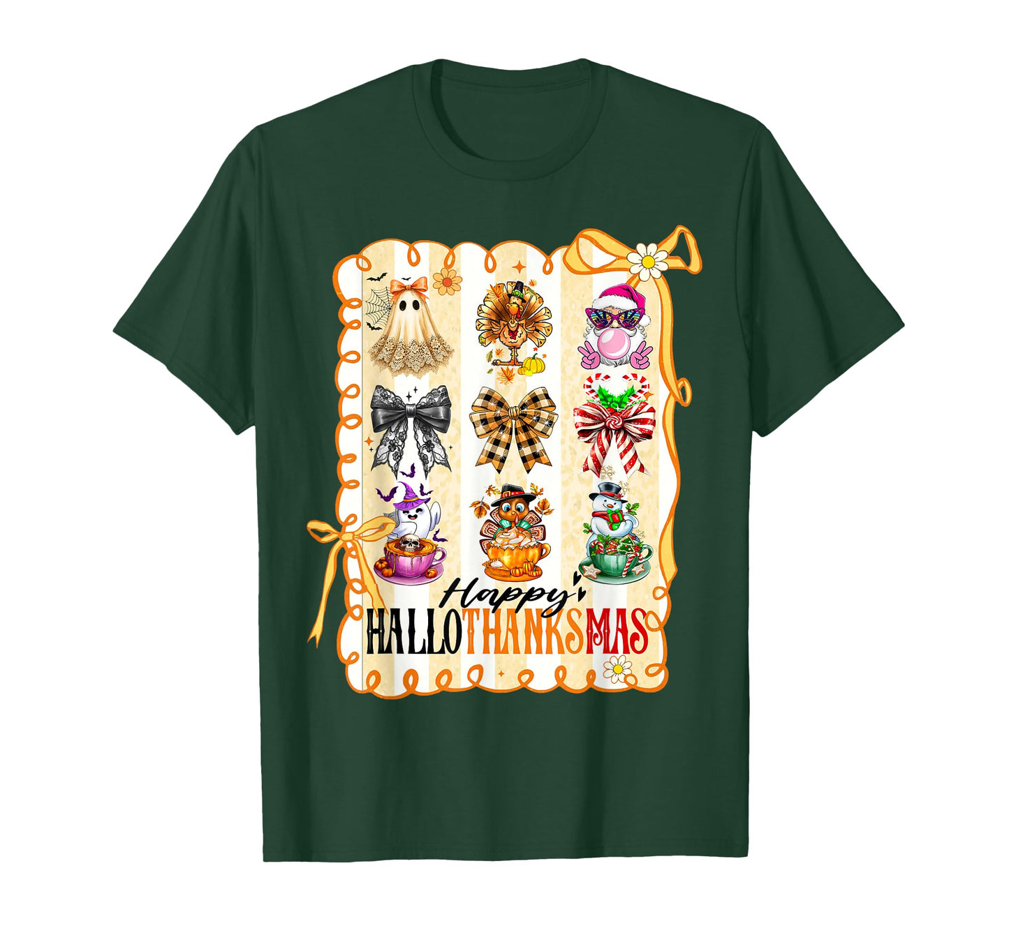 Happy Hallothanksmas Coquette Bow Halloween Thanks Christmas T-Shirt