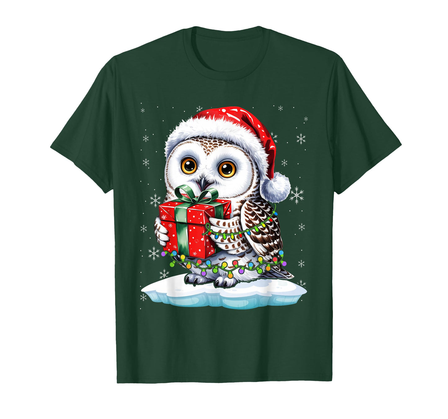 Owl Christmas Santa Hat Lights Family Matching Owls Lovers T-Shirt