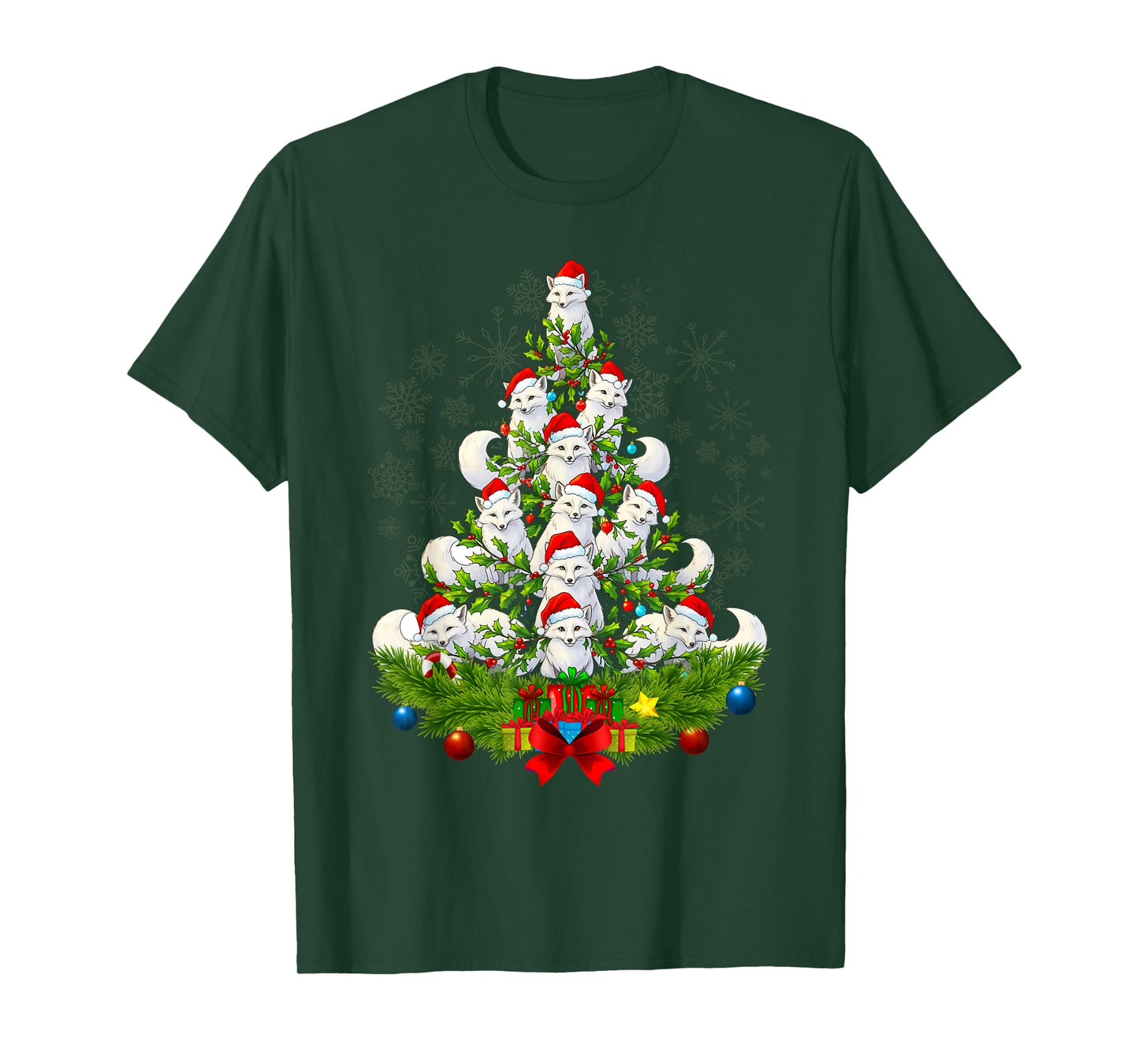Funny Santa Xmas Arctic Fox Christmas Tree T-Shirt