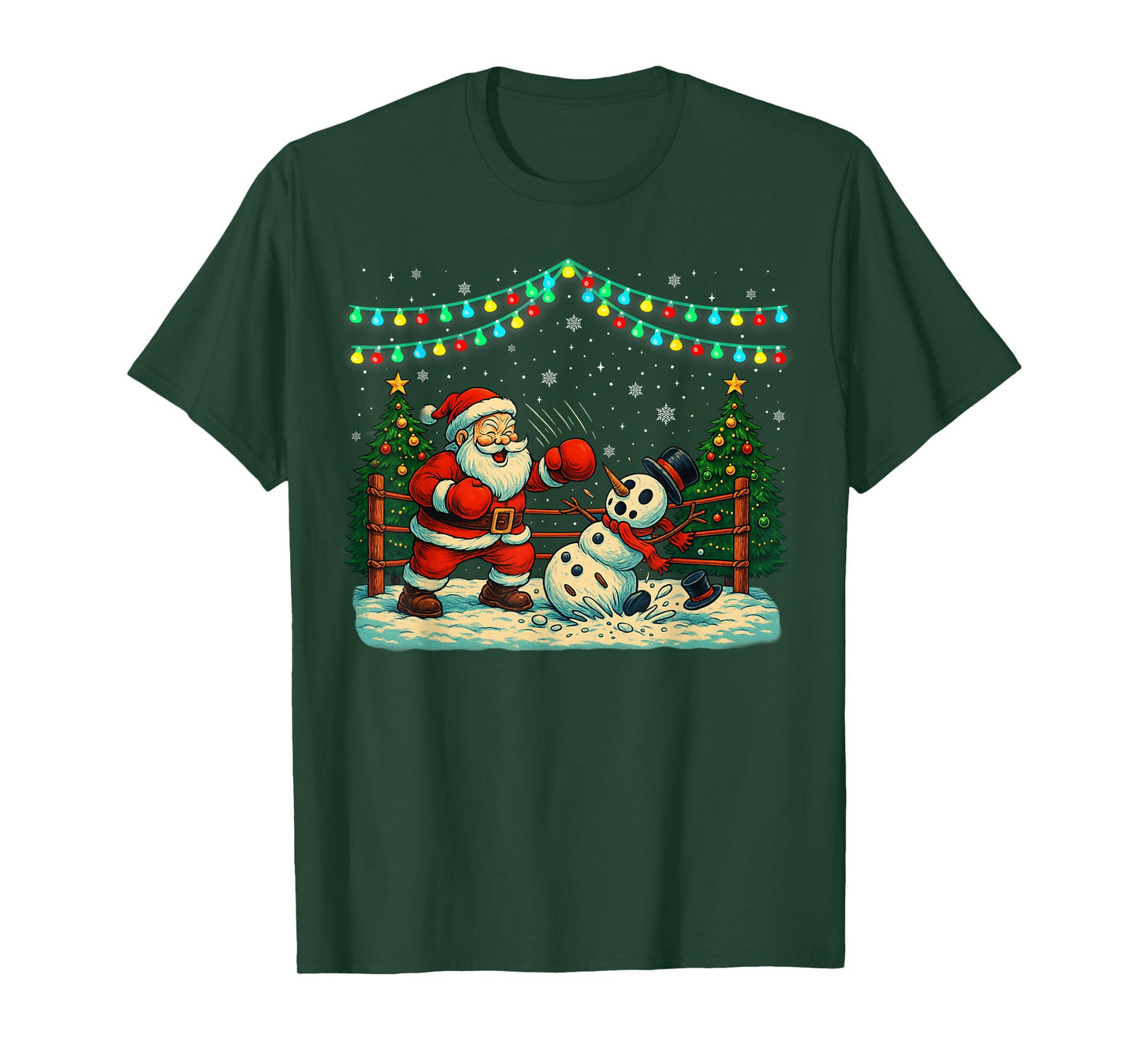 Funny Wrestling Santa Xmas Snowman Christmas Lights T-Shirt