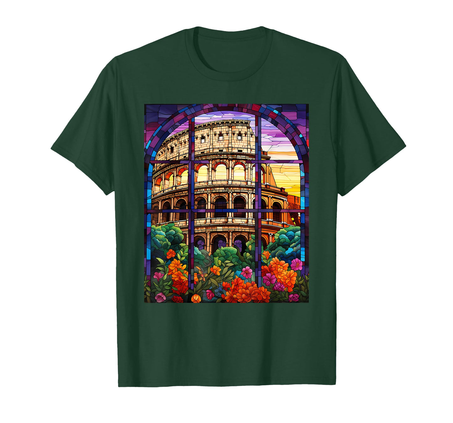 Stained Glass Style Roman Colosseum T-Shirt