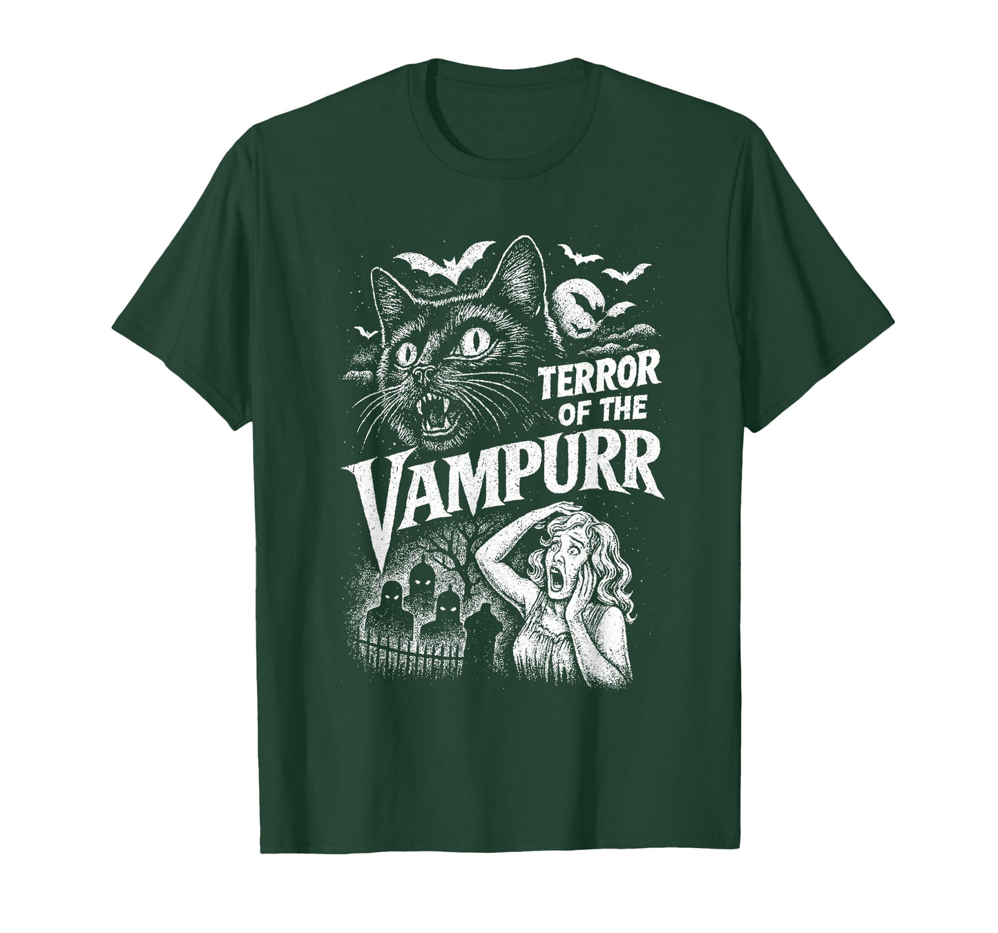 Terror of The Vampurr Halloween Cat Vintage Movie Spooky T-Shirt