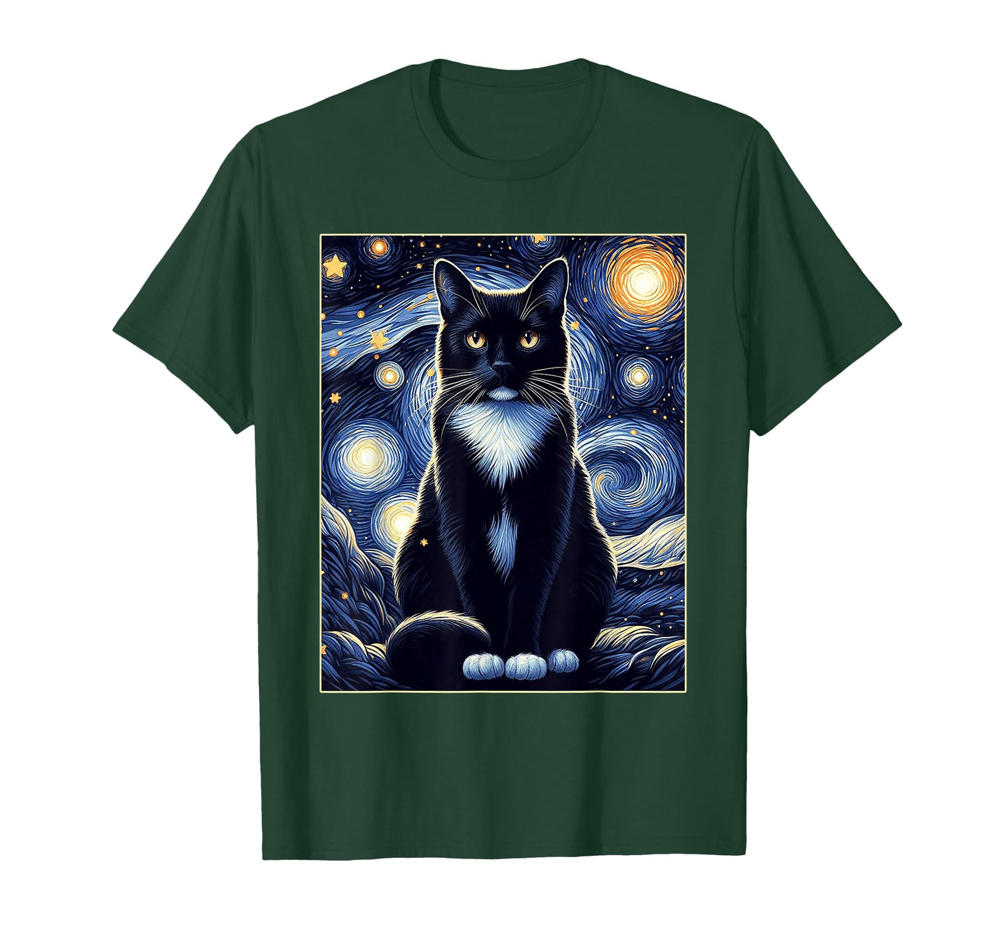 Tuxedo Cat Starry Night Shirt Van Gogh Painting Cat Lover T-Shirt