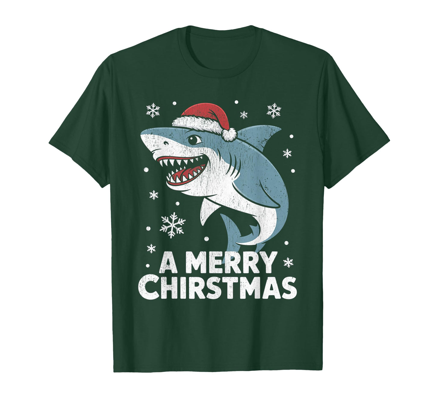 A Merry Christmas Funny Shark Santa Hat Ugly Sweater T-Shirt