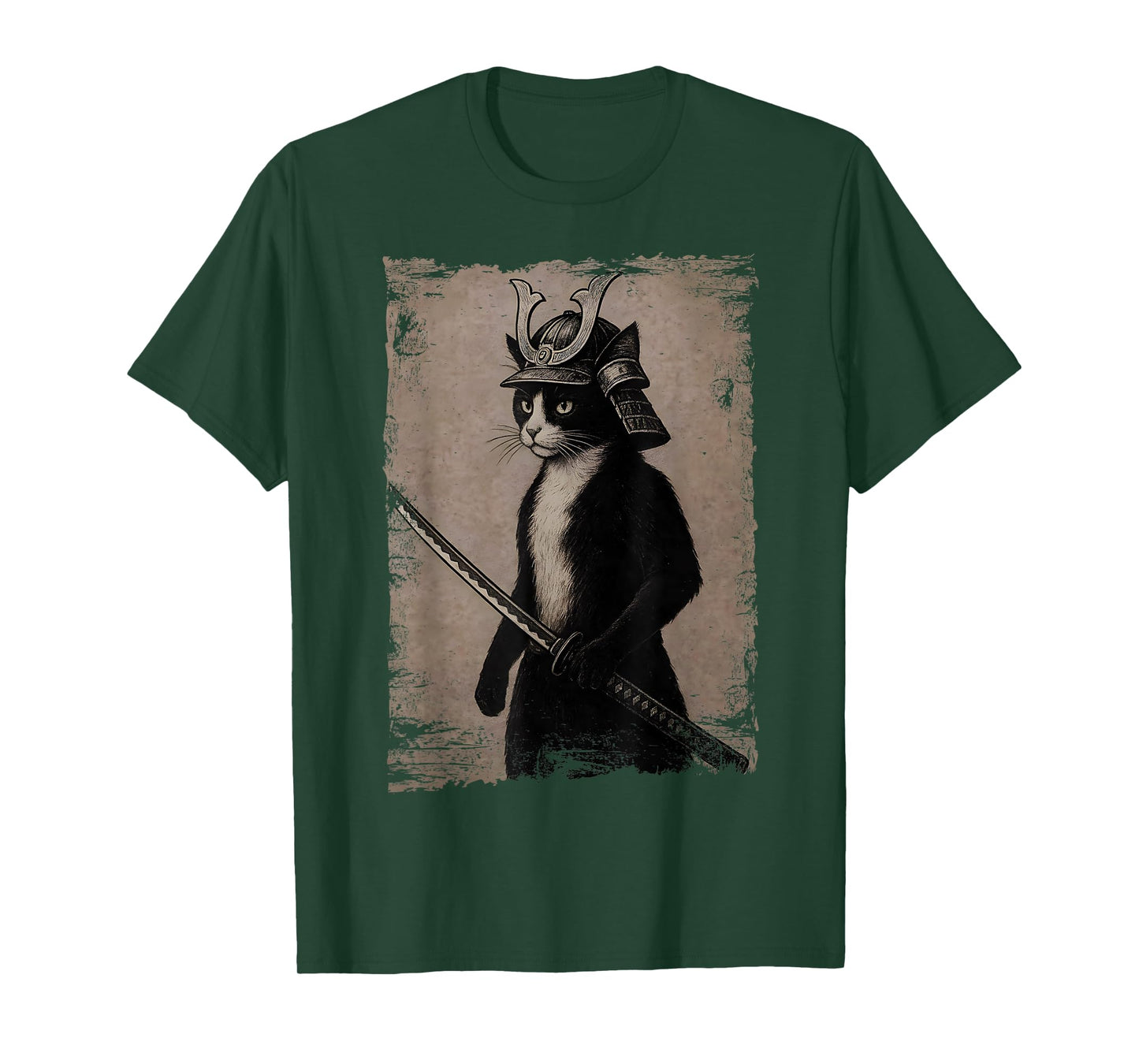 Samurai Japanese Cat Vintage Funny Graphic Ukiyo-e Art T-Shirt