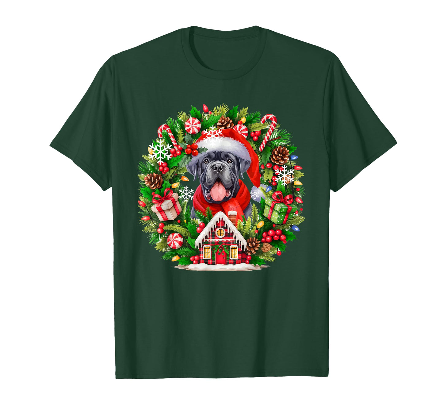 Santa Cane Corso Christmas Floral Circle Matching Owner Kids T-Shirt