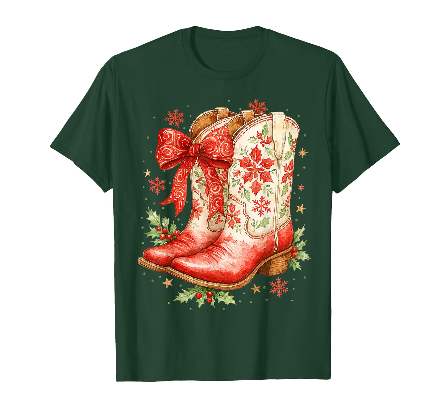 Howdy Christmas Family Pajamas Coquette Bow Cowgirl Boots T-Shirt
