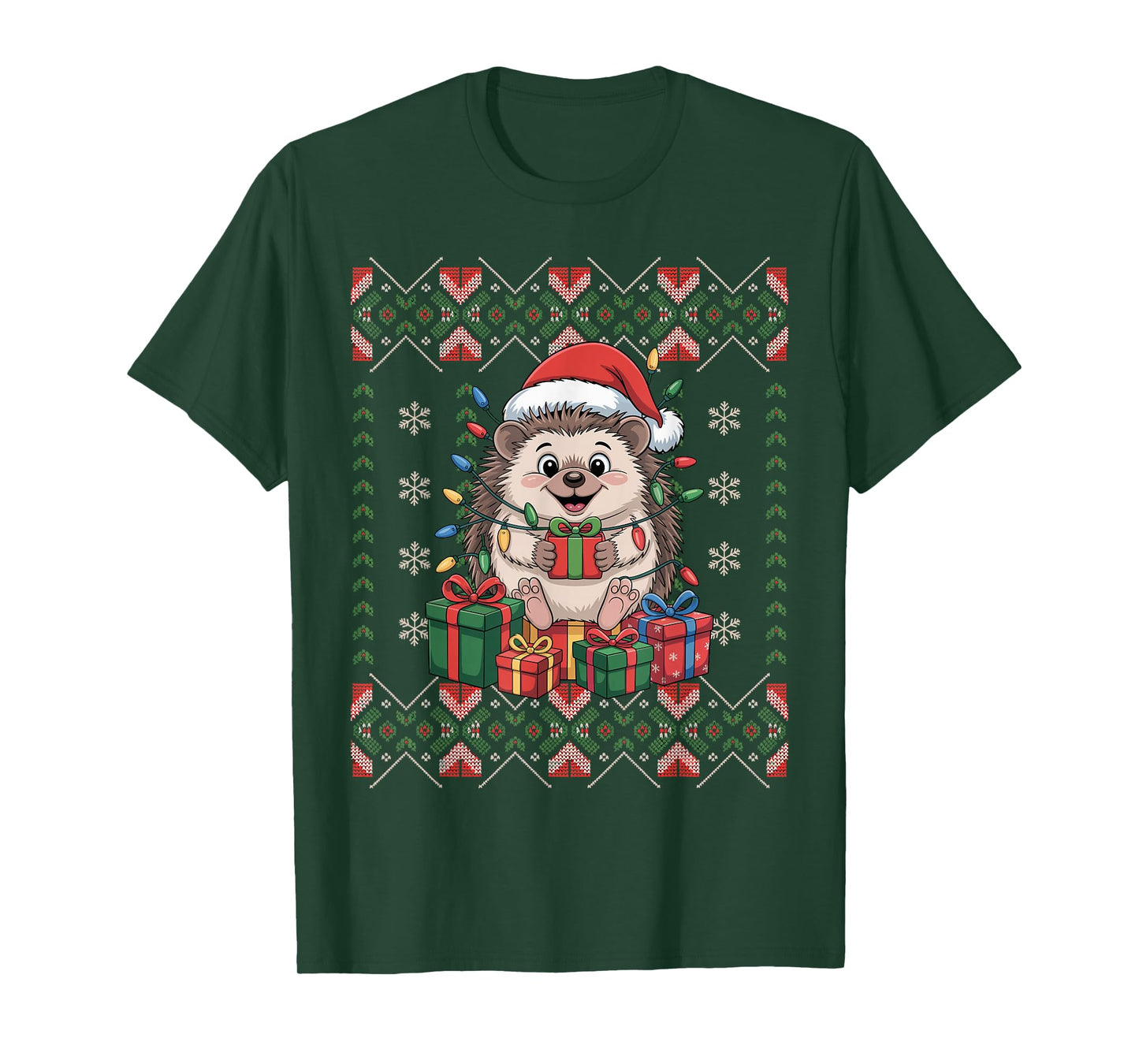 Santa Hedgehog Christmas Ugly Sweater Funny Holiday Pajamas T-Shirt