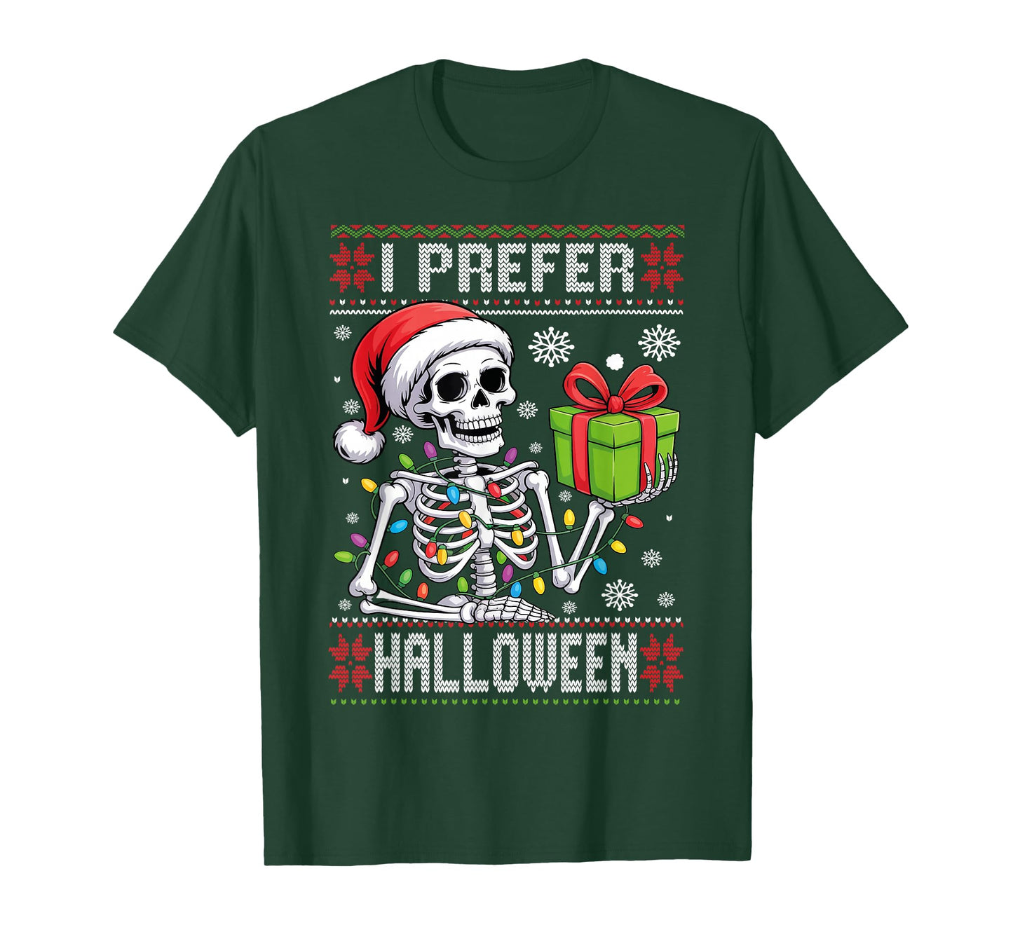 I Prefer Halloween Ugly Christmas Sweater Skeleton Xmas T-Shirt
