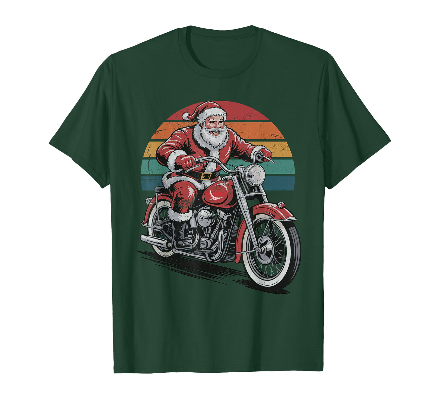 Retro Vintage Santa Riding Motorcycle Christmas Holiday T-Shirt