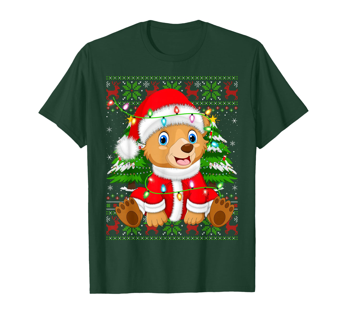 Bear Christmas Lights Santa Costume Ugly Xmas Sweaters T-Shirt
