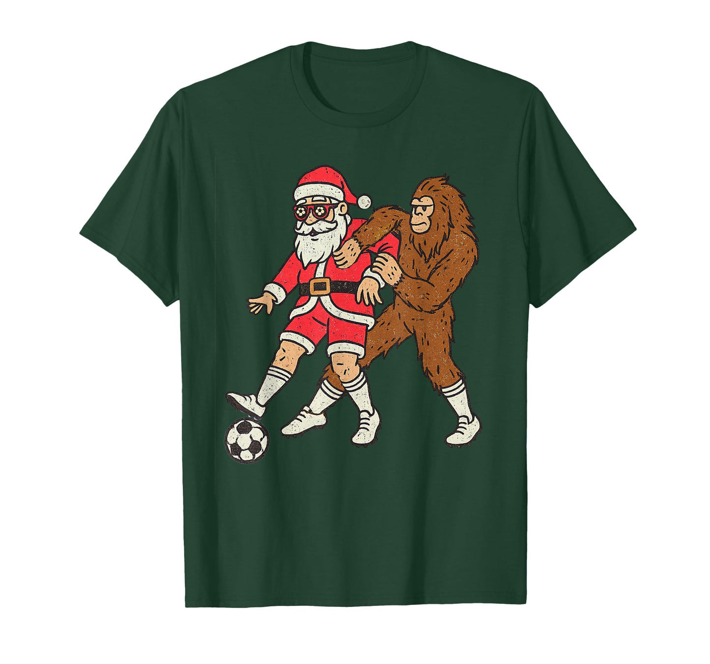 Santa Sasquatch Playing Soccer Christmas Funny Xmas Holiday T-Shirt