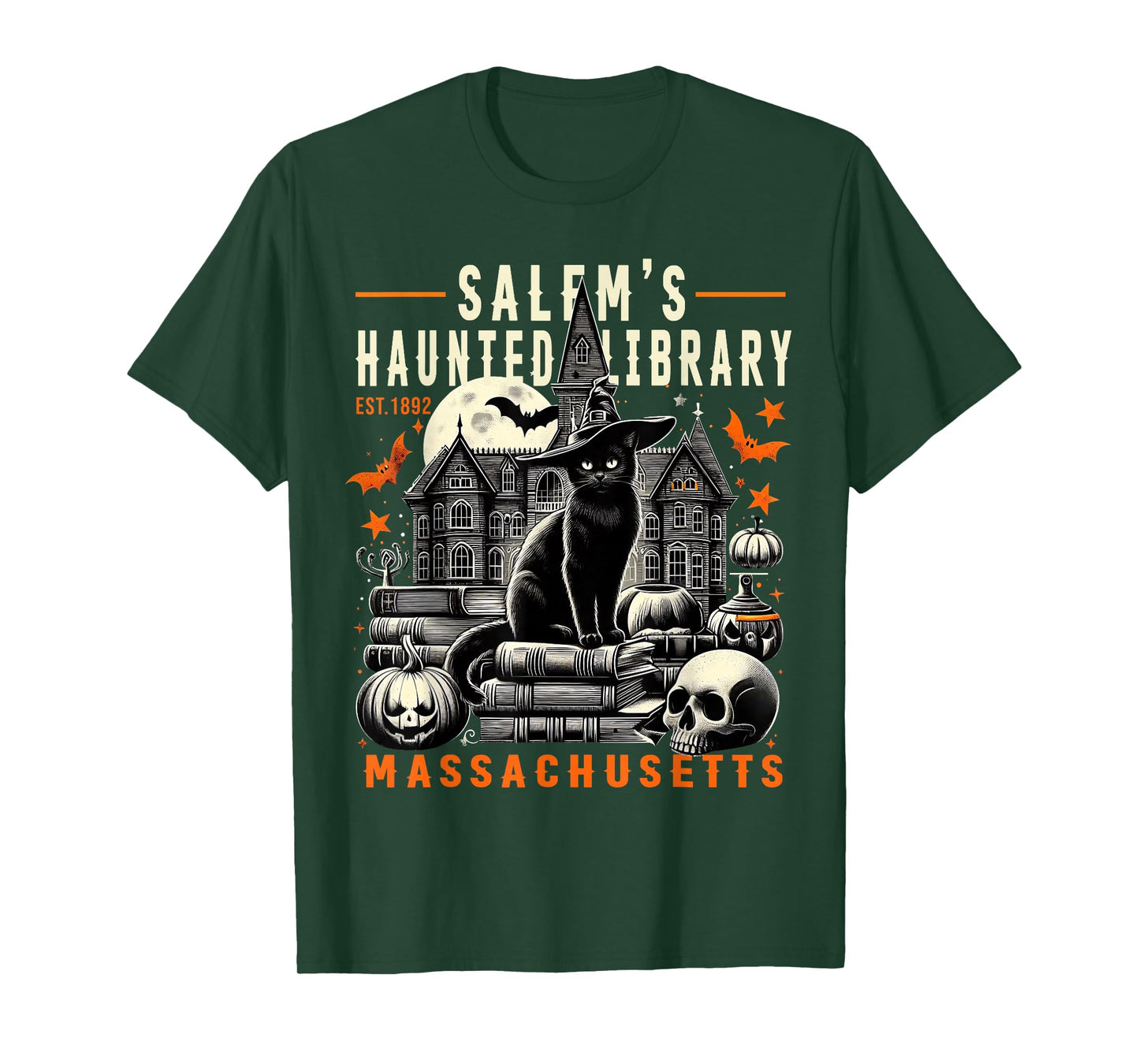 Haunted Library Salem Vintage Gothic Halloween Art T-Shirt