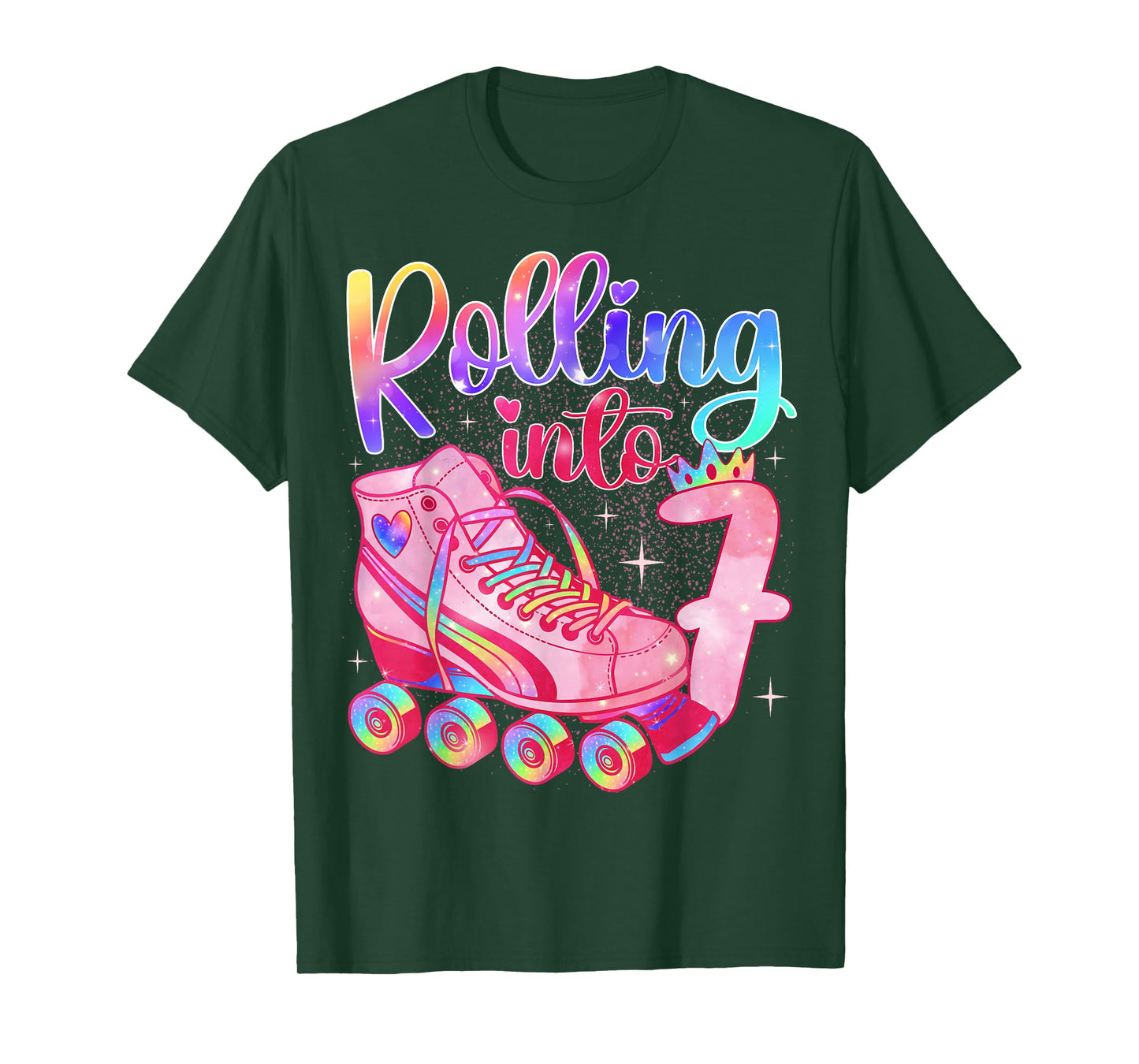 Kids Rolling Into 7 Roller Skating 7th Birthday Party Girl T-Shirt