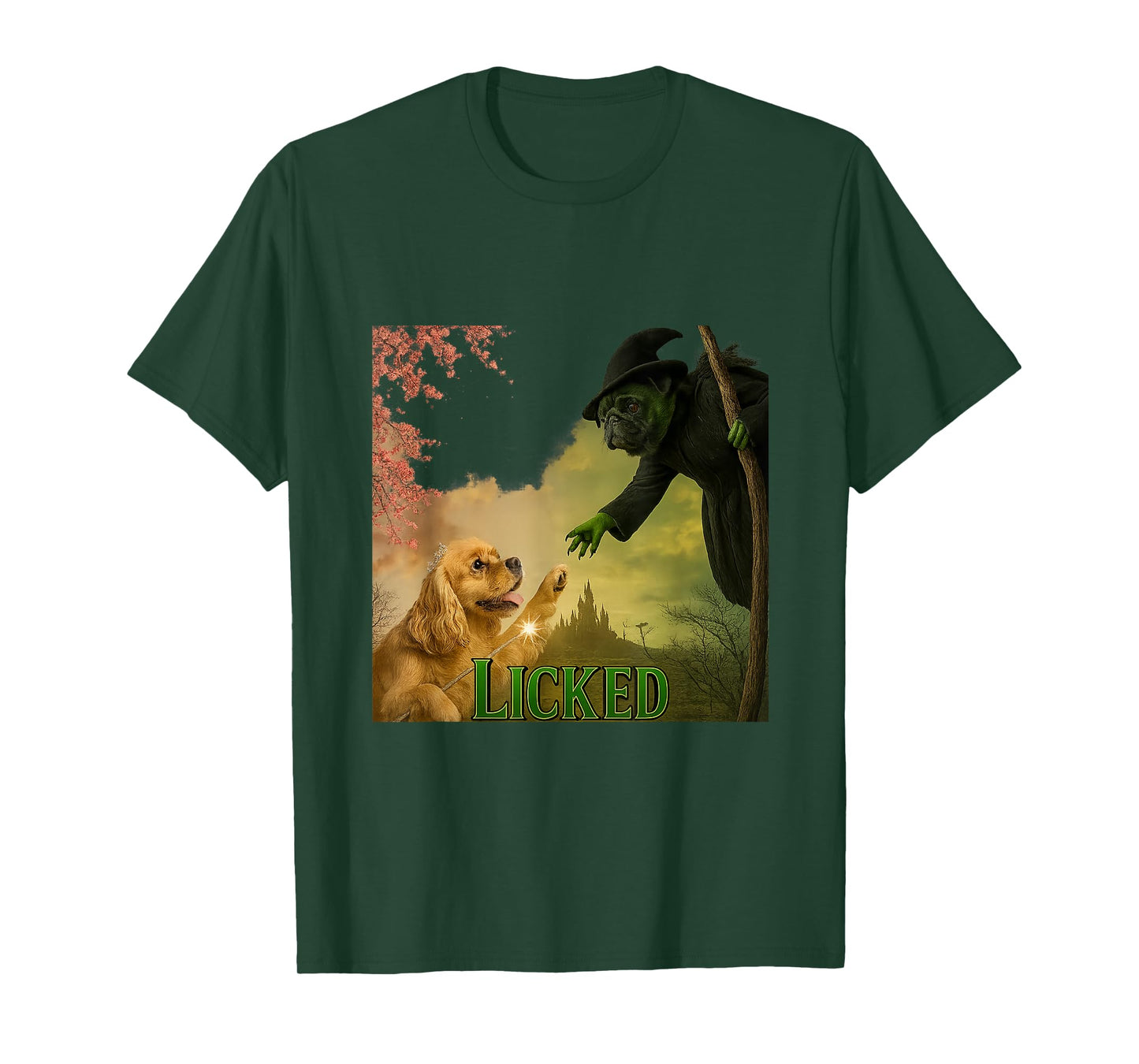 Enchanted Dog vs Pug Parody Fantasy Artwork T-Shirt