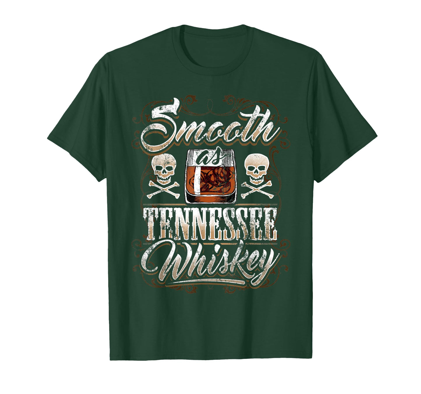 Smooth As Tennessee Whiskey Glass Men Skull Grunge Vintage T-Shirt