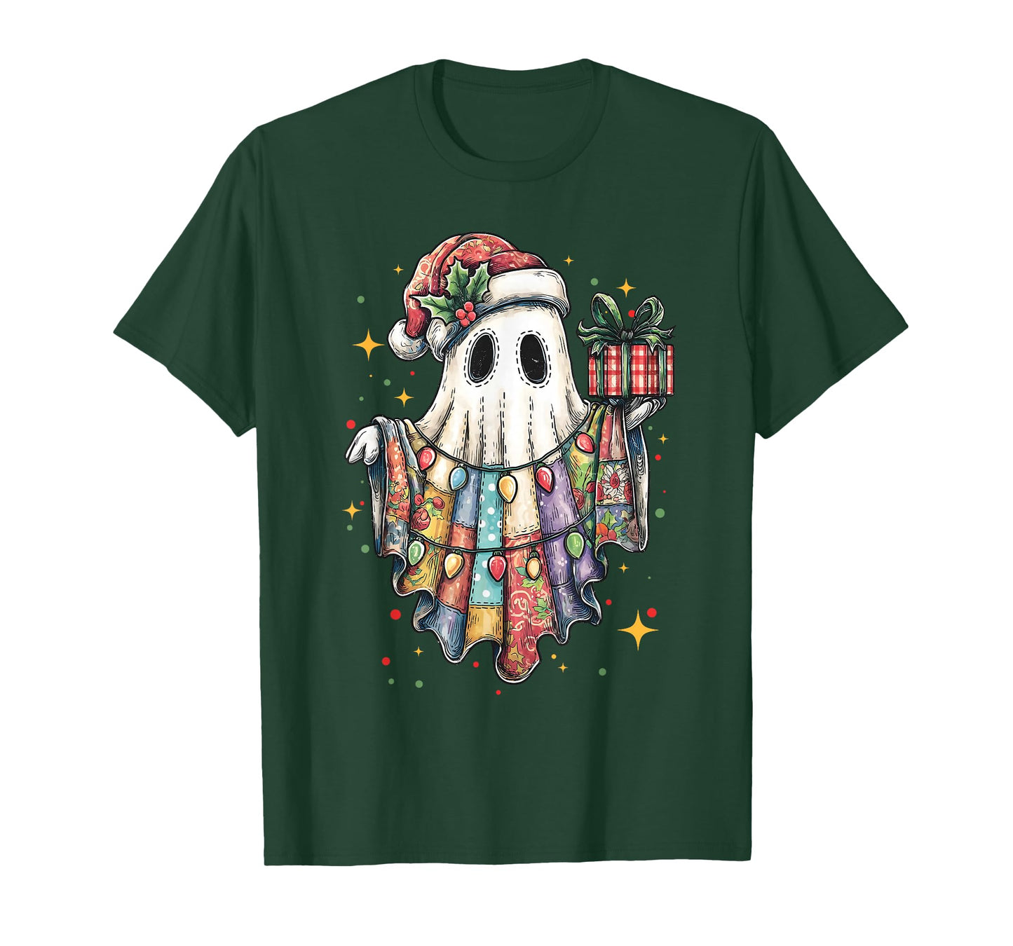 Retro Patchwork Christmas Ghost Merry Christmas Funny Boo T-Shirt