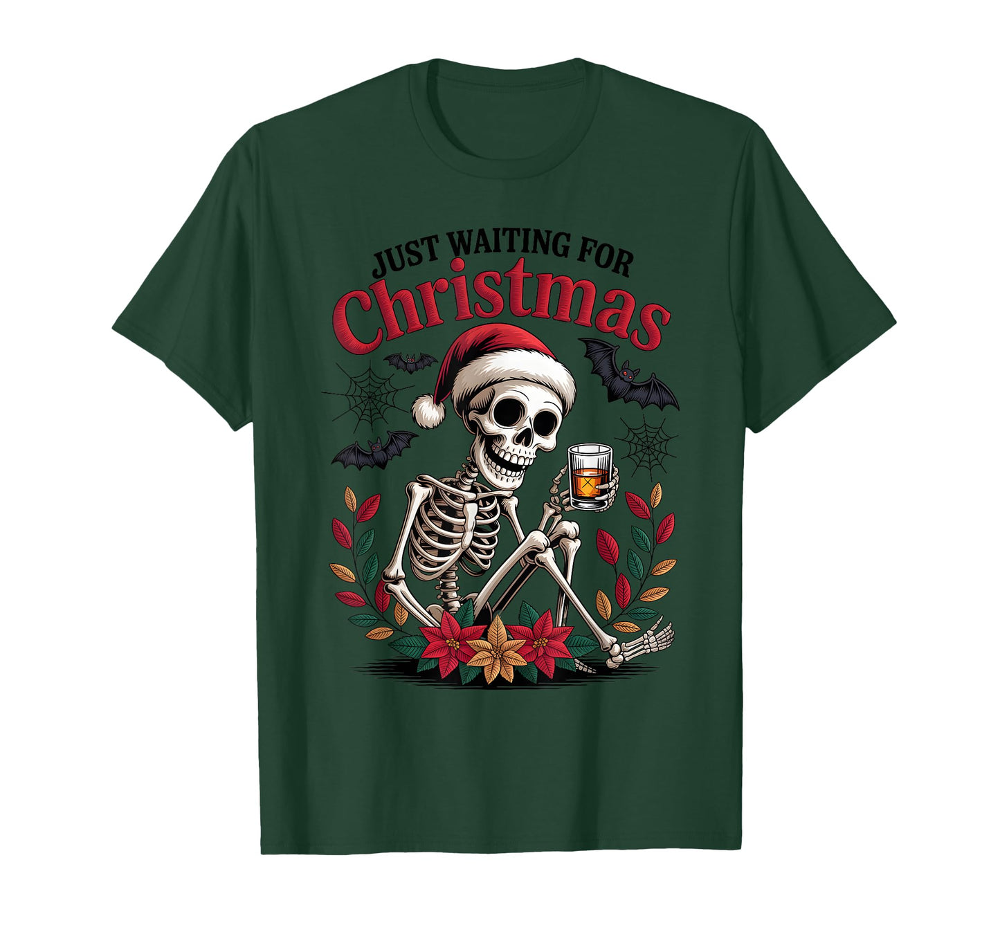 Just Waiting for Christmas Skeleton Santa T-Shirt