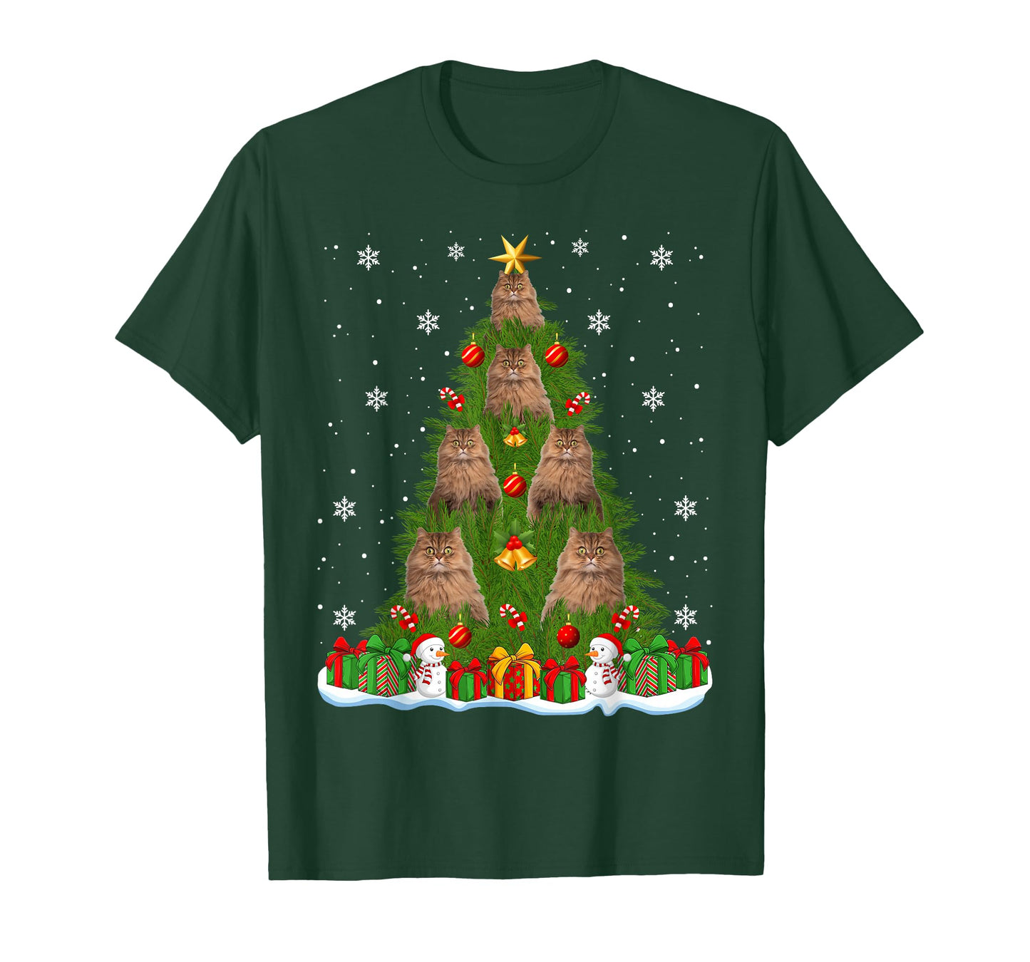 Persian Cat Christmas Tree Holiday Decor Funny Xmas Lights T-Shirt