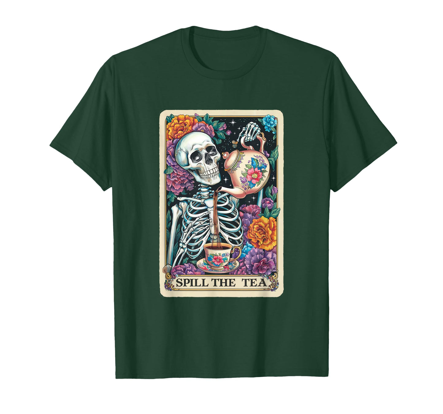 Tarot Card Spill The Tea Graphic Vintage Goth Art Skeleton T-Shirt