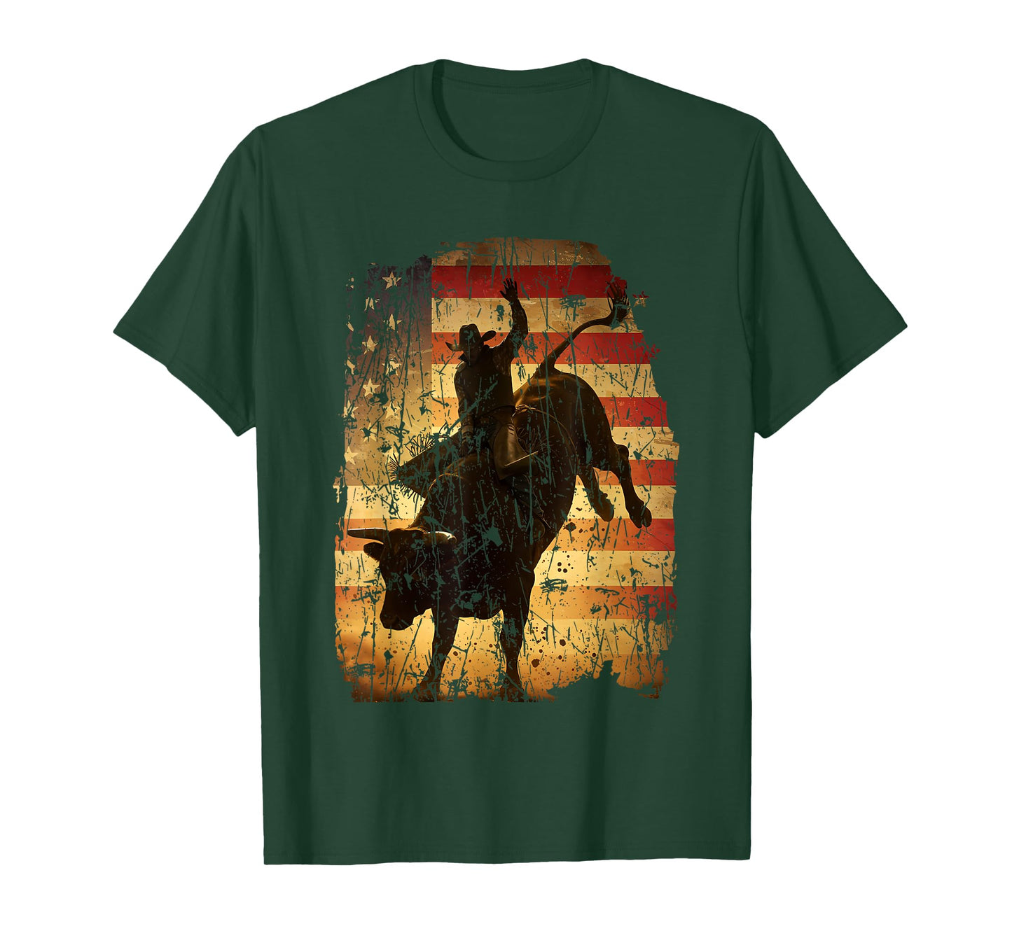 Rodeo Bull Rider Retro Western Patriotic Cowboy USA Flag T-Shirt