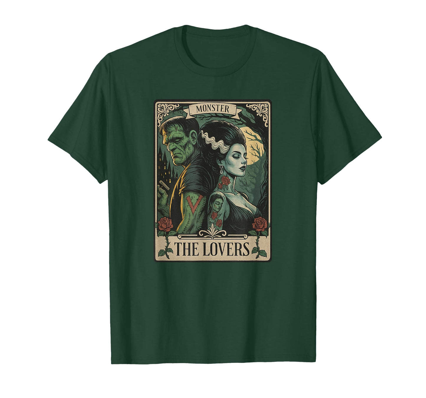 Monster Lovers Tarot Card Gothic Frankenstein Halloween T-Shirt
