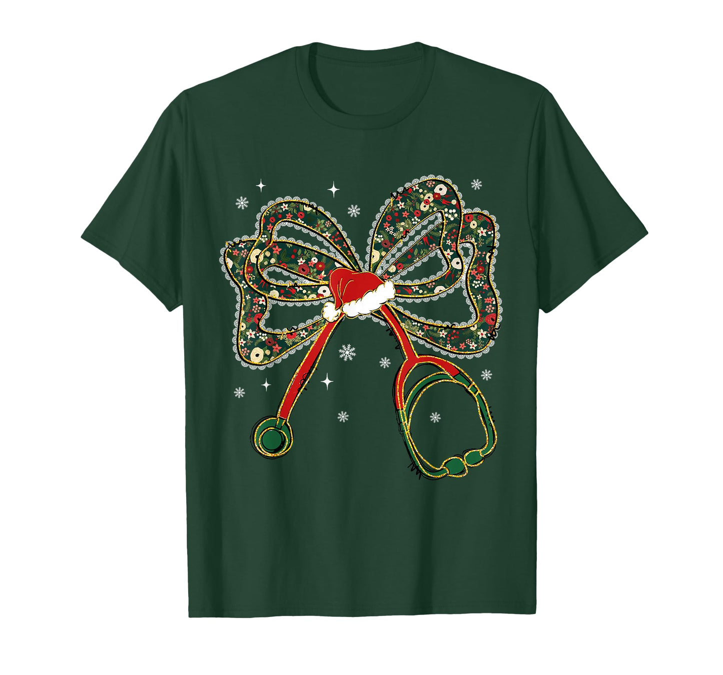 Christmas Nurse Coquette Bow Stethoscope Xmas Santa Hat T-Shirt