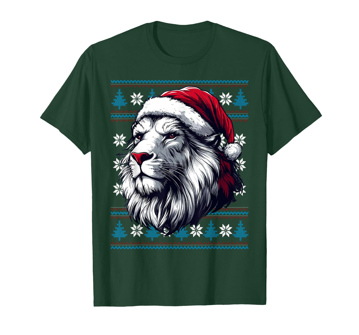 Lion Santa Hat Ugly Christmas Sweater Lion Lovers Holiday T-Shirt