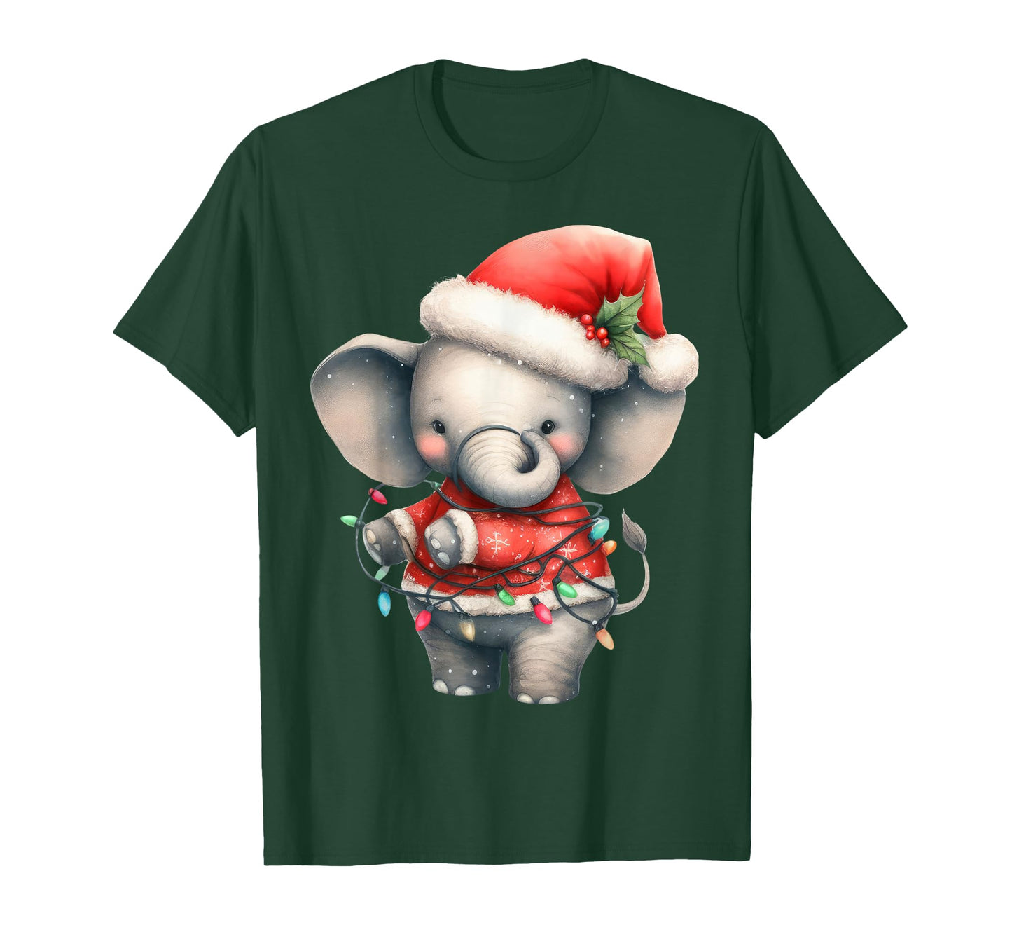 Elephant Christmas Lights Funny Santa Hat Merry Xmas T-Shirt